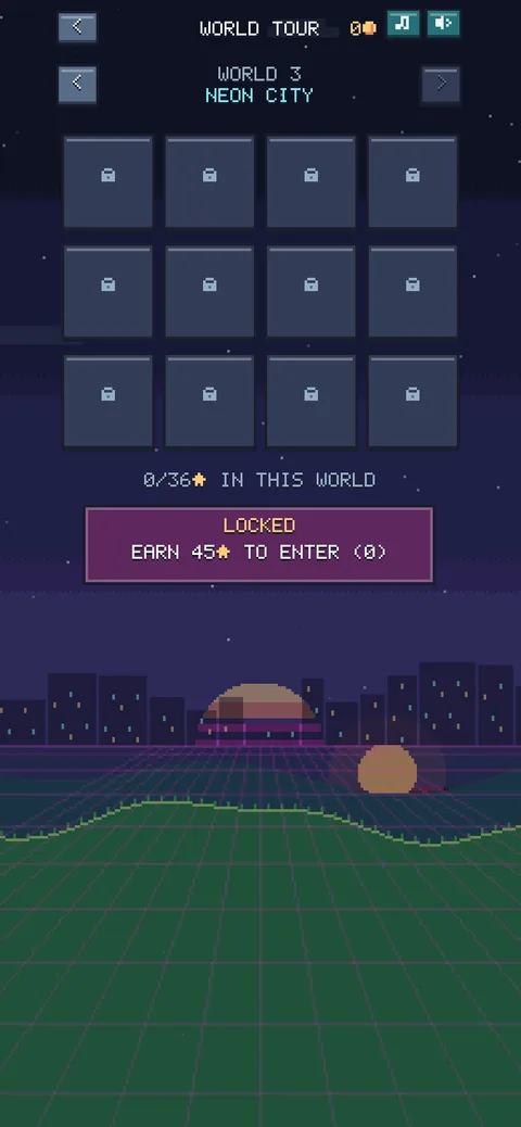 The World Tour map for Neon City