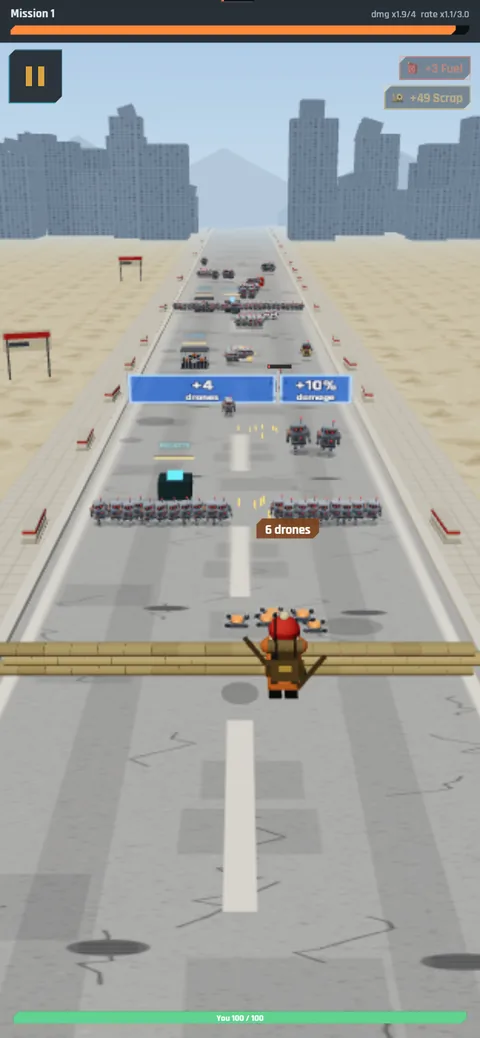 A robot horde coming down the road toward your drones